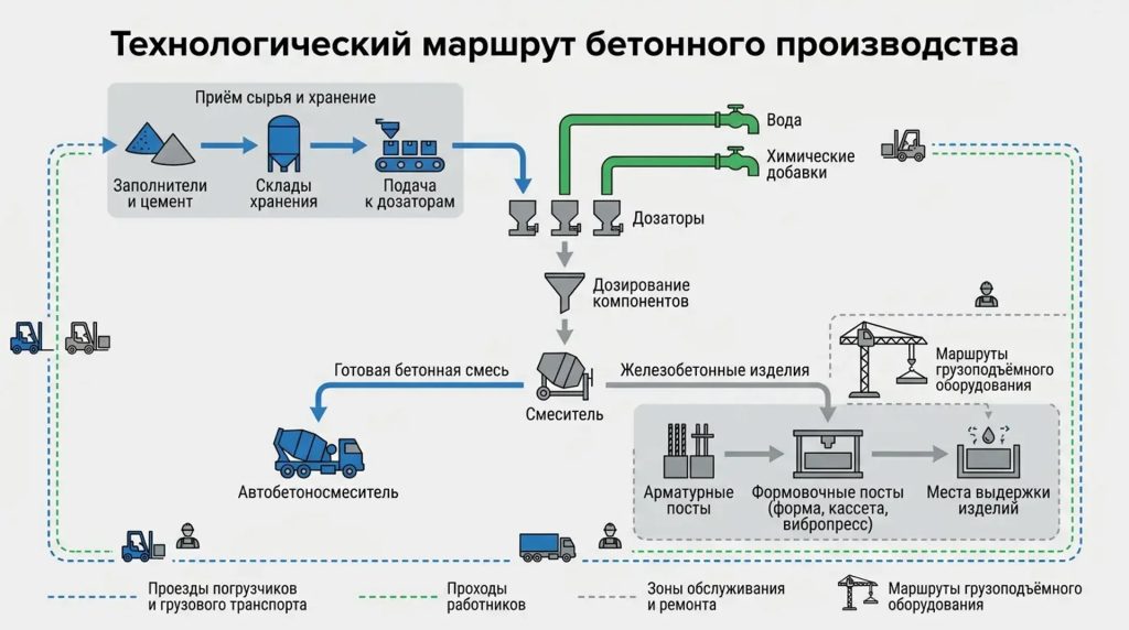 Технологический маршрут бетонного производства